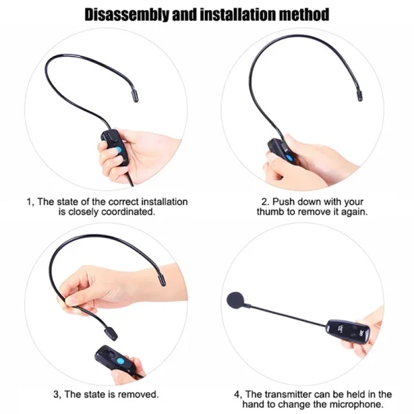 U12F Wireless Headset Microphone UHF Headset Mic System Headset and Handheld 2 in 1 for Voice Amplifier, Stage Speakers, Teacher - Image 4