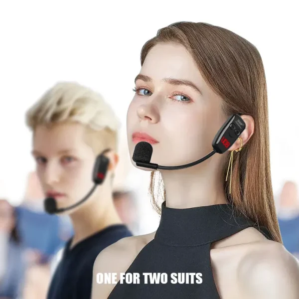 Dual Headset Microphones UHF Wireless Headset Mic 2 in 3.5mm & 6.35mm Jacks, Ideal for Teaching, Fitness, Yoga, PA System