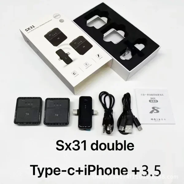 3 in 1 Noise Cancelling Wireless Lavalier Microphone SX31 for Phone Mobile Phones Camera and Speaker