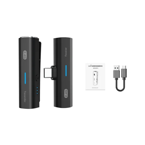 Podcast Microphones 1 Drag 2 Mic 2.4G Video Recording Wireless Lavalier Microphone Portable Mini Mic - Image 5