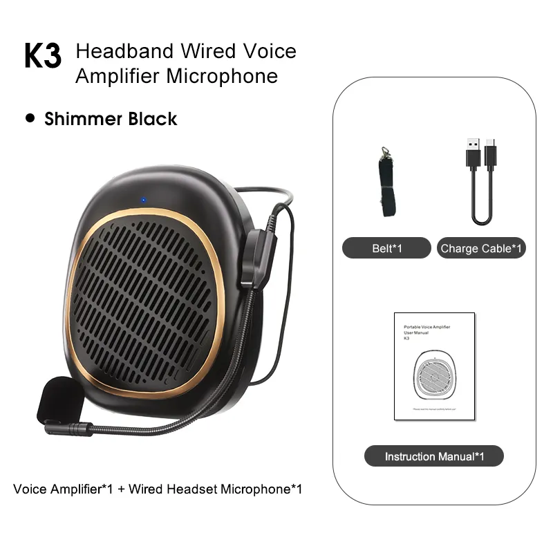 K3 Mini Portable Voice Amplifier with Wired Headset Microphone for Teachers - 图片 8